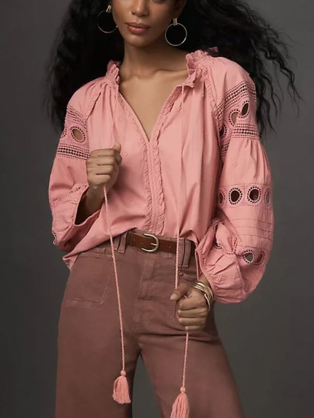 Anthropologie | "Forever That Girl" Eyelet Peasant Boho Blouse | Pink, Large